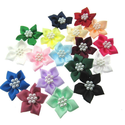 Poinsettia Flower Ribbon Bows Cluster of Pearl Beads 40mm Packs 5 10 20 50 100 - ThreadandTrimmings