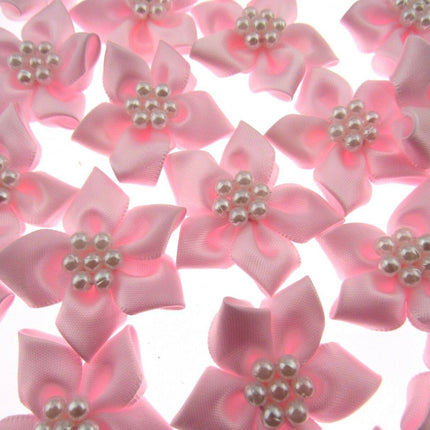 Poinsettia Flower Ribbon Bows Cluster of Pearl Beads 40mm Packs 5 10 20 50 100 - ThreadandTrimmings