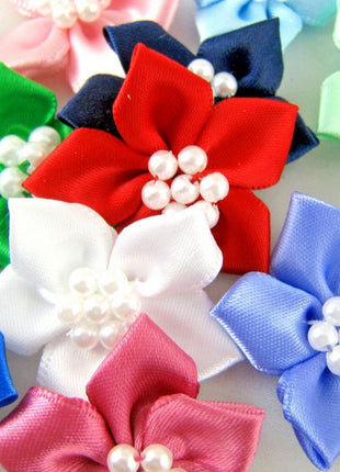 Poinsettia Flower Ribbon Bows Cluster of Pearl Beads 40mm Packs 5 10 20 50 100 - ThreadandTrimmings