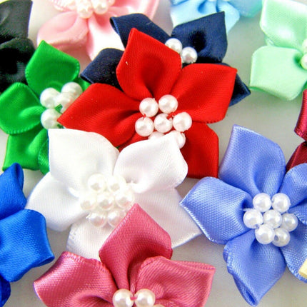 Poinsettia Flower Ribbon Bows Cluster of Pearl Beads 40mm Packs 5 10 20 50 100 - ThreadandTrimmings