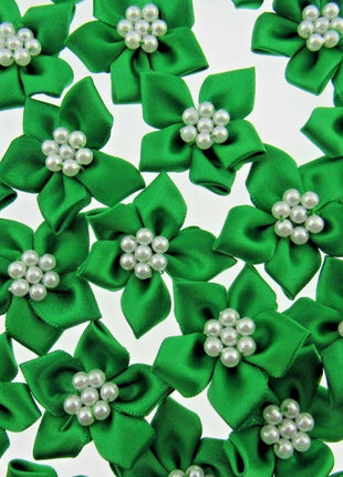 Poinsettia Flower Ribbon Bows Cluster of Pearl Beads 40mm Packs 5 10 20 50 100 - ThreadandTrimmings