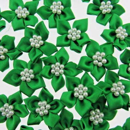 Poinsettia Flower Ribbon Bows Cluster of Pearl Beads 40mm Packs 5 10 20 50 100 - ThreadandTrimmings