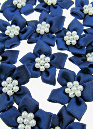 Poinsettia Flower Ribbon Bows Cluster of Pearl Beads 40mm Packs 5 10 20 50 100 - ThreadandTrimmings