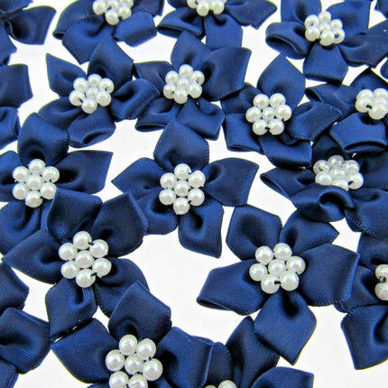 Poinsettia Flower Ribbon Bows Cluster of Pearl Beads 40mm Packs 5 10 20 50 100 - ThreadandTrimmings