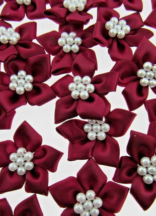 Poinsettia Flower Ribbon Bows Cluster of Pearl Beads 40mm Packs 5 10 20 50 100 - ThreadandTrimmings
