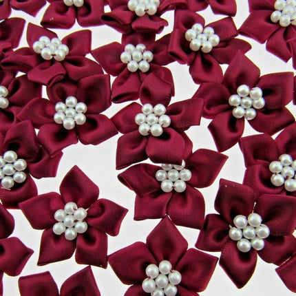 Poinsettia Flower Ribbon Bows Cluster of Pearl Beads 40mm Packs 5 10 20 50 100 - ThreadandTrimmings