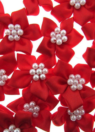 Poinsettia Flower Ribbon Bows Cluster of Pearl Beads 40mm Packs 5 10 20 50 100 - ThreadandTrimmings
