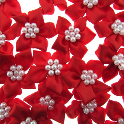 Poinsettia Flower Ribbon Bows Cluster of Pearl Beads 40mm Packs 5 10 20 50 100 - ThreadandTrimmings