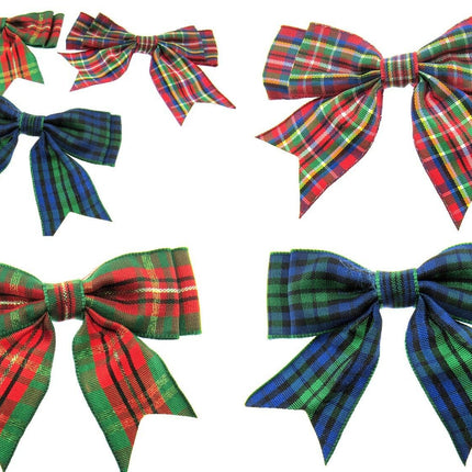 Tartan Christmas Double Bows - Ribbon Bows with Tails - 8cm - 4 Cols - 3 x Bows - ThreadandTrimmings