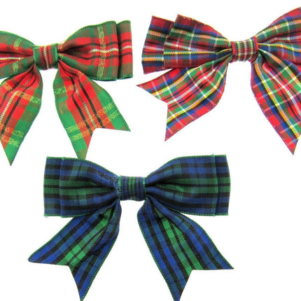 Tartan Christmas Double Bows - Ribbon Bows with Tails - 8cm - 4 Cols - 3 x Bows - ThreadandTrimmings