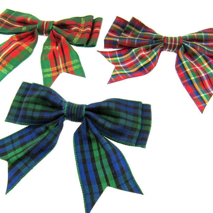 Tartan Christmas Double Bows - Ribbon Bows with Tails - 8cm - 4 Cols - 3 x Bows - ThreadandTrimmings