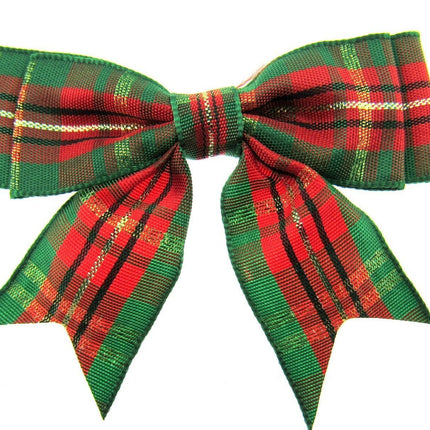 Tartan Christmas Double Bows - Ribbon Bows with Tails - 8cm - 4 Cols - 3 x Bows - ThreadandTrimmings