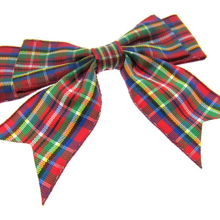 Tartan Christmas Double Bows - Ribbon Bows with Tails - 8cm - 4 Cols - 3 x Bows - ThreadandTrimmings