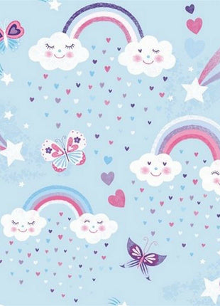 ** STUDIO E's "UNICORN KISSES" - FAT QUARTER FABRIC - LIGHT BLUE - RAINBOW, - ThreadandTrimmings