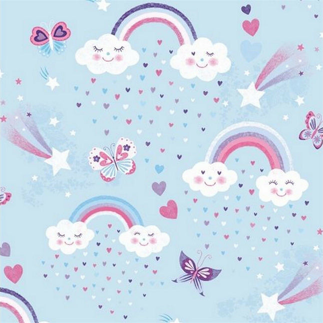 ** STUDIO E's "UNICORN KISSES" - FAT QUARTER FABRIC - LIGHT BLUE - RAINBOW, - ThreadandTrimmings