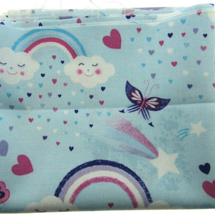** STUDIO E's "UNICORN KISSES" - FAT QUARTER FABRIC - LIGHT BLUE - RAINBOW, - ThreadandTrimmings