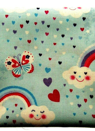 ** STUDIO E's "UNICORN KISSES" - FAT QUARTER FABRIC - LIGHT BLUE - RAINBOW, - ThreadandTrimmings