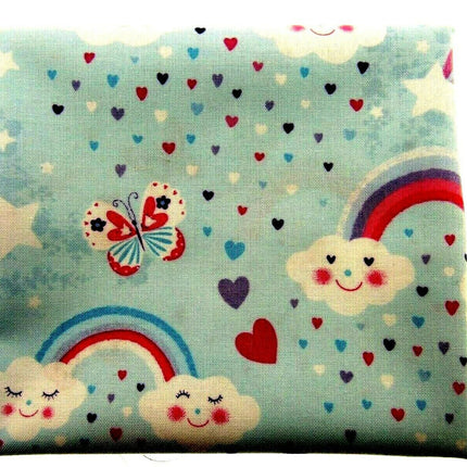 ** STUDIO E's "UNICORN KISSES" - FAT QUARTER FABRIC - LIGHT BLUE - RAINBOW, - ThreadandTrimmings