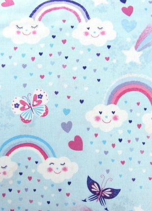 ** STUDIO E's "UNICORN KISSES" - FAT QUARTER FABRIC - LIGHT BLUE - RAINBOW, - ThreadandTrimmings