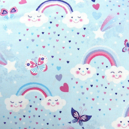 ** STUDIO E's "UNICORN KISSES" - FAT QUARTER FABRIC - LIGHT BLUE - RAINBOW, - ThreadandTrimmings