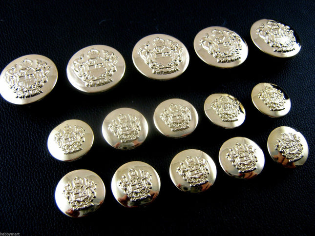 Round Military Style Buttons Gold Plastic Crested Blazer Buttons CX23 - ThreadandTrimmings