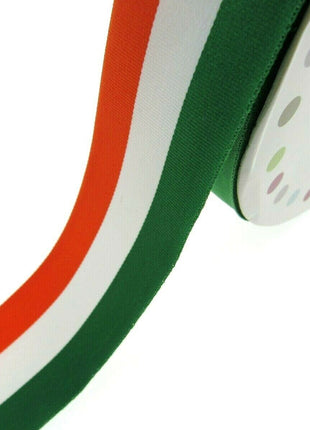 IRISH TRICOLOUR FAILLE RIBBON 15mm, 25mm, 35mm.  WHOLE ROLLS AVAILABLE - ThreadandTrimmings