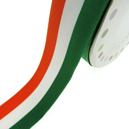 IRISH TRICOLOUR FAILLE RIBBON 15mm, 25mm, 35mm.  WHOLE ROLLS AVAILABLE - ThreadandTrimmings