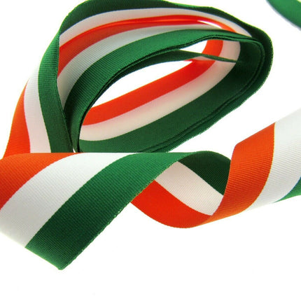 IRISH TRICOLOUR FAILLE RIBBON 15mm, 25mm, 35mm.  WHOLE ROLLS AVAILABLE - ThreadandTrimmings
