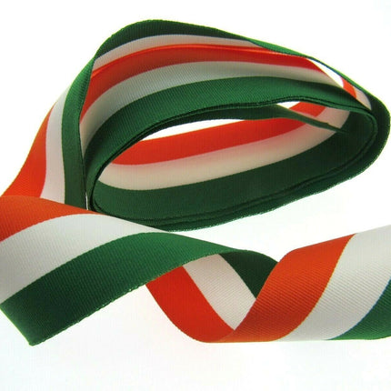 IRISH TRICOLOUR FAILLE RIBBON 15mm, 25mm, 35mm.  WHOLE ROLLS AVAILABLE - ThreadandTrimmings