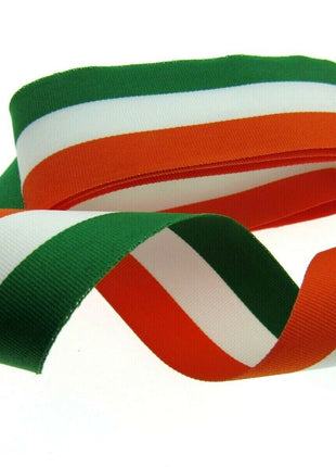 IRISH TRICOLOUR FAILLE RIBBON 15mm, 25mm, 35mm.  WHOLE ROLLS AVAILABLE - ThreadandTrimmings