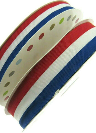 RED WHITE & BLUE FAILLE RIBBON 15mm, 25mm,  WHOLE ROLLS AVAILABLE UK/FRANCE/USA - ThreadandTrimmings