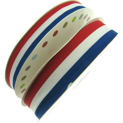 RED WHITE & BLUE FAILLE RIBBON 15mm, 25mm,  WHOLE ROLLS AVAILABLE UK/FRANCE/USA - ThreadandTrimmings
