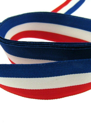 RED WHITE & BLUE FAILLE RIBBON 15mm, 25mm,  WHOLE ROLLS AVAILABLE UK/FRANCE/USA - ThreadandTrimmings