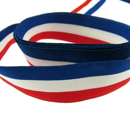 RED WHITE & BLUE FAILLE RIBBON 15mm, 25mm,  WHOLE ROLLS AVAILABLE UK/FRANCE/USA - ThreadandTrimmings
