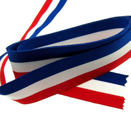 RED WHITE & BLUE FAILLE RIBBON 15mm, 25mm,  WHOLE ROLLS AVAILABLE UK/FRANCE/USA - ThreadandTrimmings