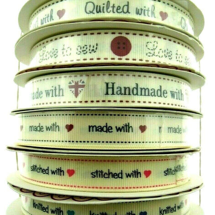 ** BERTIE'S BOWS "HAND MADE WITH" GROSGRAIN RIBBON 16mm - ThreadandTrimmings