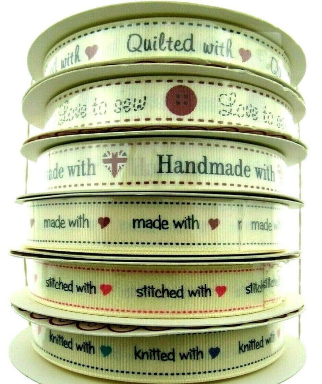 ** BERTIE'S BOWS "HAND MADE WITH" GROSGRAIN RIBBON 16mm - ThreadandTrimmings