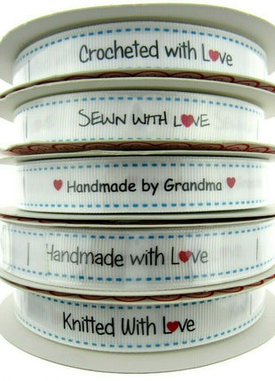 Bertie's Bows WHITE "Label" Grosgrain Ribbon - 16mm x 3m - Handmade, Knitted Etc - ThreadandTrimmings