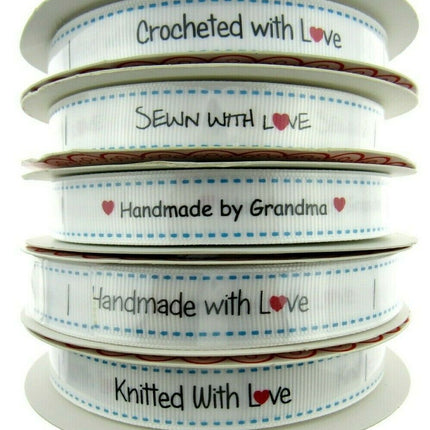 Bertie's Bows WHITE "Label" Grosgrain Ribbon - 16mm x 3m - Handmade, Knitted Etc - ThreadandTrimmings
