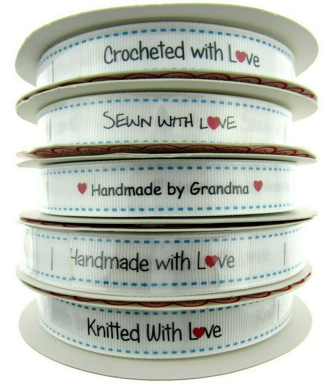 Bertie's Bows WHITE "Label" Grosgrain Ribbon - 16mm x 3m - Handmade, Knitted Etc - ThreadandTrimmings