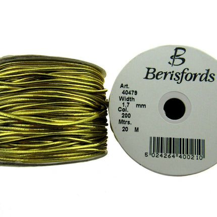 ** HIGH GLOSS 1.7mm LUREX ROUND ELASTIC by BERISFORDS.  20m WHOLE ROLL - ThreadandTrimmings