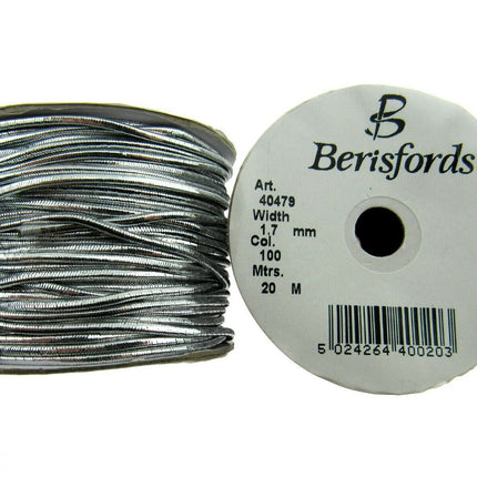 ** HIGH GLOSS 1.7mm LUREX ROUND ELASTIC by BERISFORDS.  20m WHOLE ROLL - ThreadandTrimmings