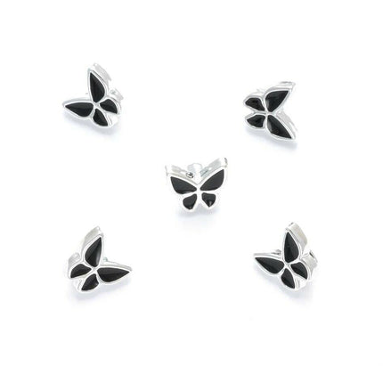 11mm PLASTIC BLACK UTTERFLY BUTTONS With SILVER COLOURED EDGE and SHANK - ThreadandTrimmings