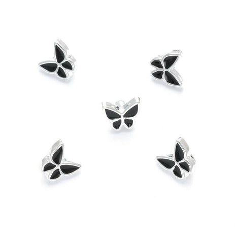 11mm PLASTIC BLACK UTTERFLY BUTTONS With SILVER COLOURED EDGE and SHANK - ThreadandTrimmings