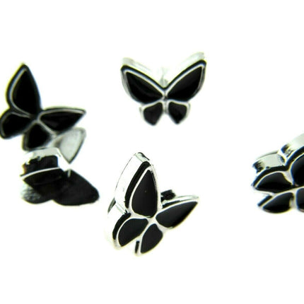 11mm PLASTIC BLACK UTTERFLY BUTTONS With SILVER COLOURED EDGE and SHANK - ThreadandTrimmings