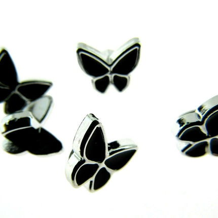 11mm PLASTIC BLACK UTTERFLY BUTTONS With SILVER COLOURED EDGE and SHANK - ThreadandTrimmings