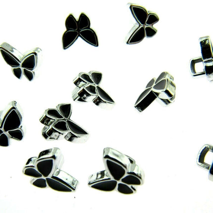 11mm PLASTIC BLACK UTTERFLY BUTTONS With SILVER COLOURED EDGE and SHANK - ThreadandTrimmings