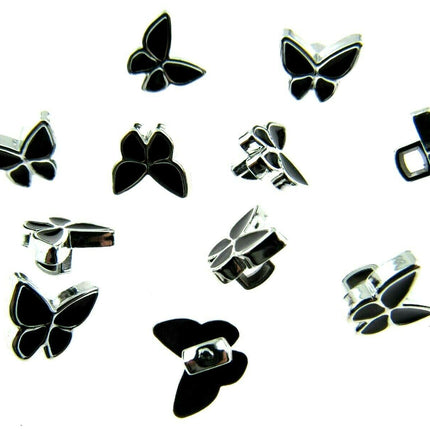 11mm PLASTIC BLACK UTTERFLY BUTTONS With SILVER COLOURED EDGE and SHANK - ThreadandTrimmings