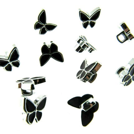 11mm PLASTIC BLACK UTTERFLY BUTTONS With SILVER COLOURED EDGE and SHANK - ThreadandTrimmings