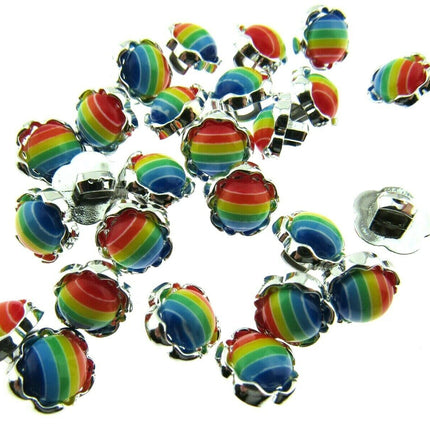 11mm PLASTIC RAINBOW DAISY BUTTONS With SILVER COLOURED EDGE and SHANK - ThreadandTrimmings